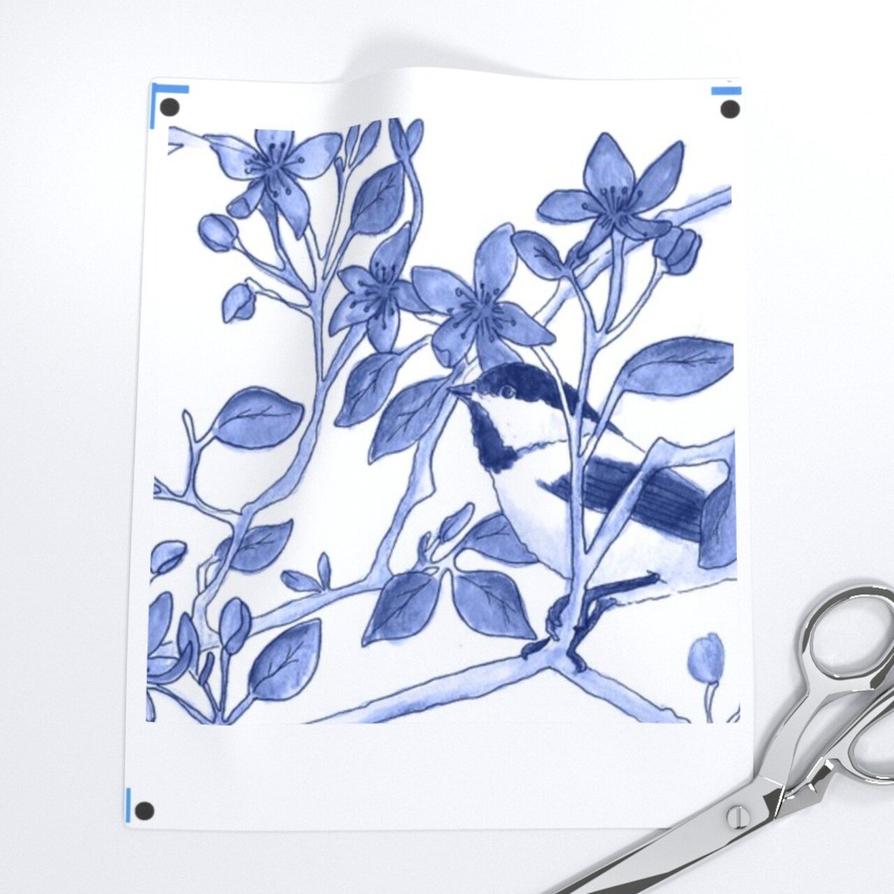 Bird Flowers Botanical Blossom Cobalt Chinoiserie Custom Printed Fabric by Spoonflower Various Fabrics by the Yard or Fat Quarter